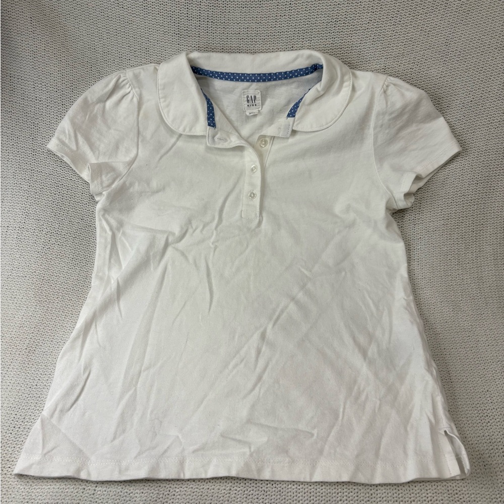 GAP Kids Peter Pan Collar, Polo Shirt, White Pique Knit Top